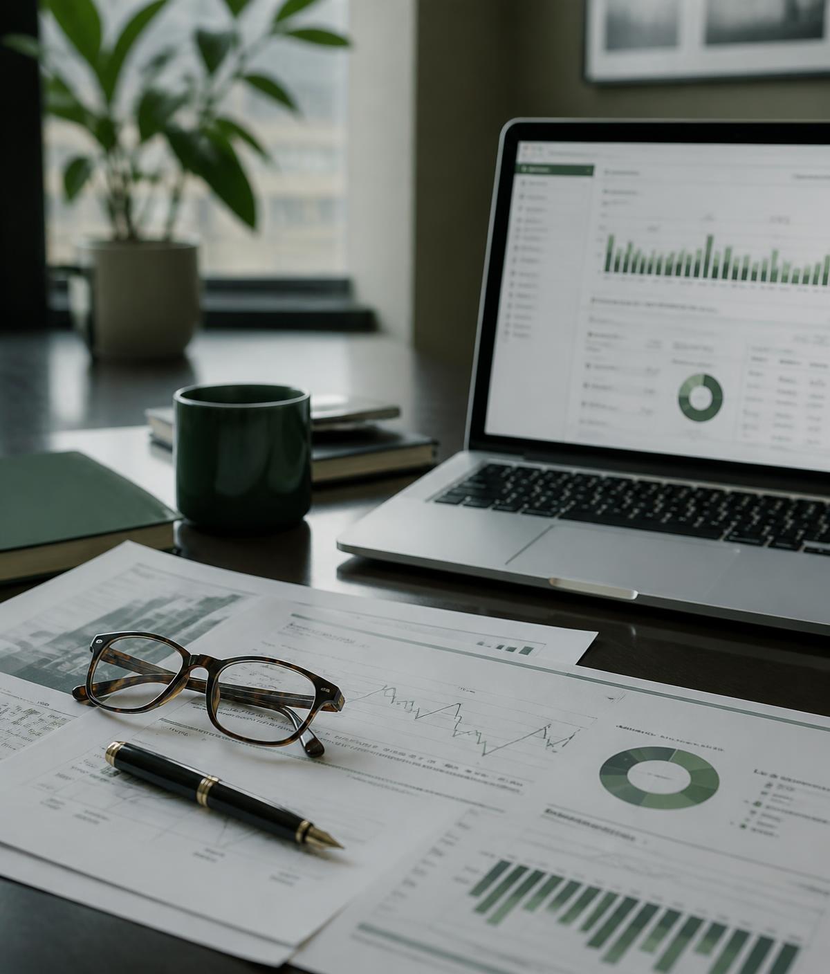CreditCheck.nl — kredietinformatie over bedrijven en personen, met bron en peildatum Bureau van een Nederlandse kredietanalist met uitgeprinte kredietrapporten, betaalgegevens en een laptop